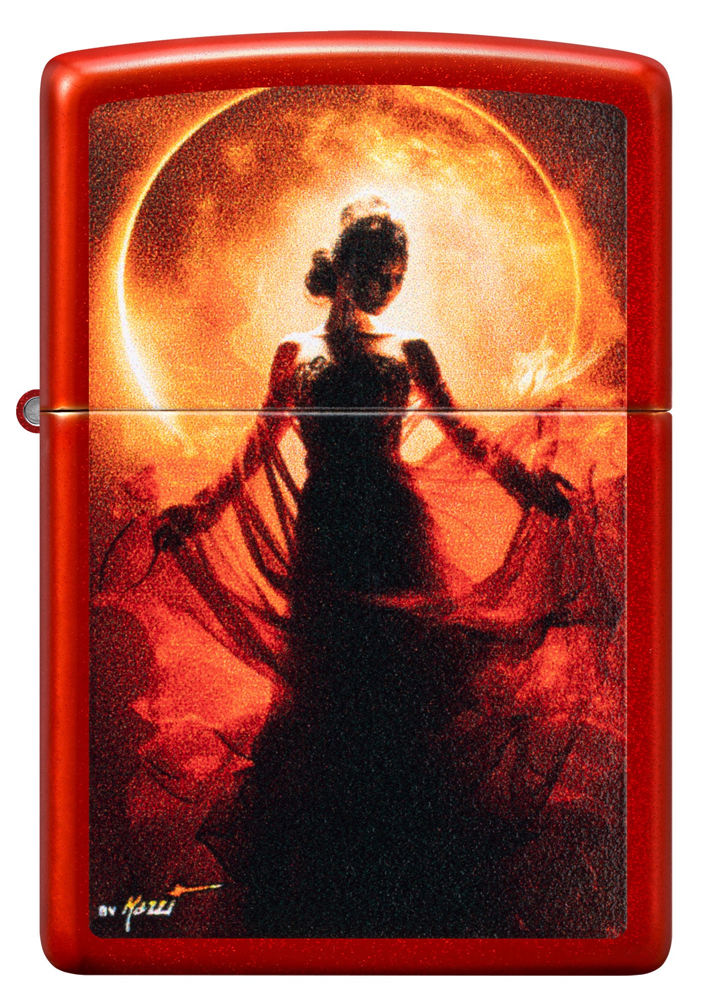 Front view of Zippo Mazzi® Woman Silhouette Metallic Red Windproof Lighter.