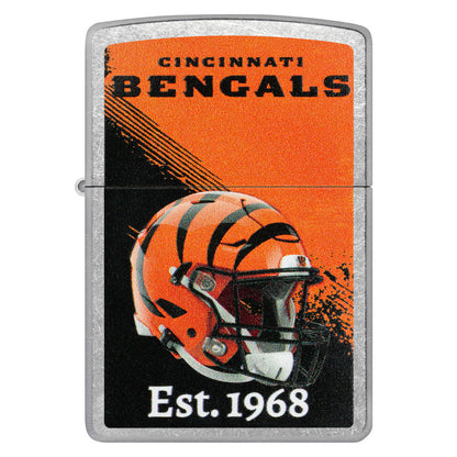 Front view of Zippo NFL Cincinnati Bengals Helmet Design Street Chrome Windproof Lighter.