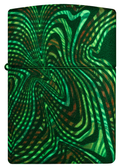 Front view of Zippo Glowing Illusion Design Glow in the Dark Windproof Lighter glowing in the dark.