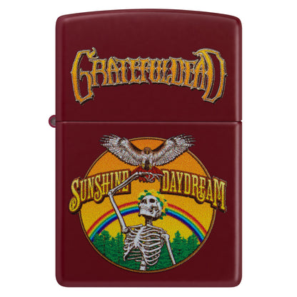 Front view of Zippo Grateful Dead Sunshine Daydream Design Merlot Windproof Lighter.