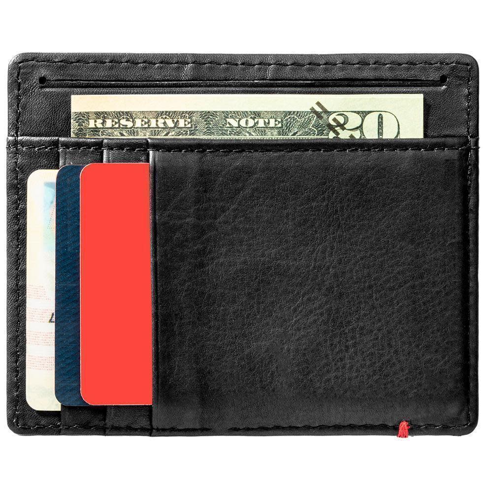 Black Leather Wallet With Zippo 1932 Metal Plate design minimalist back full