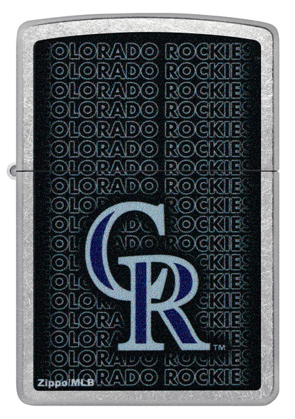 Front view of Zippo MLB® Colorado Rockies Street Chrome Windproof Lighter.