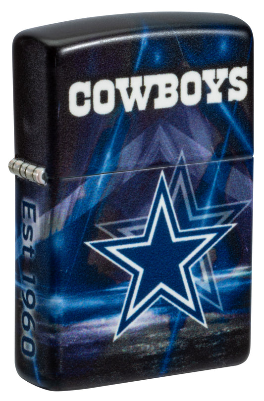 Front shot of Zippo NFL Dallas Cowboys 540 Matte Windproof Lighter standing at a 3/4 angle.