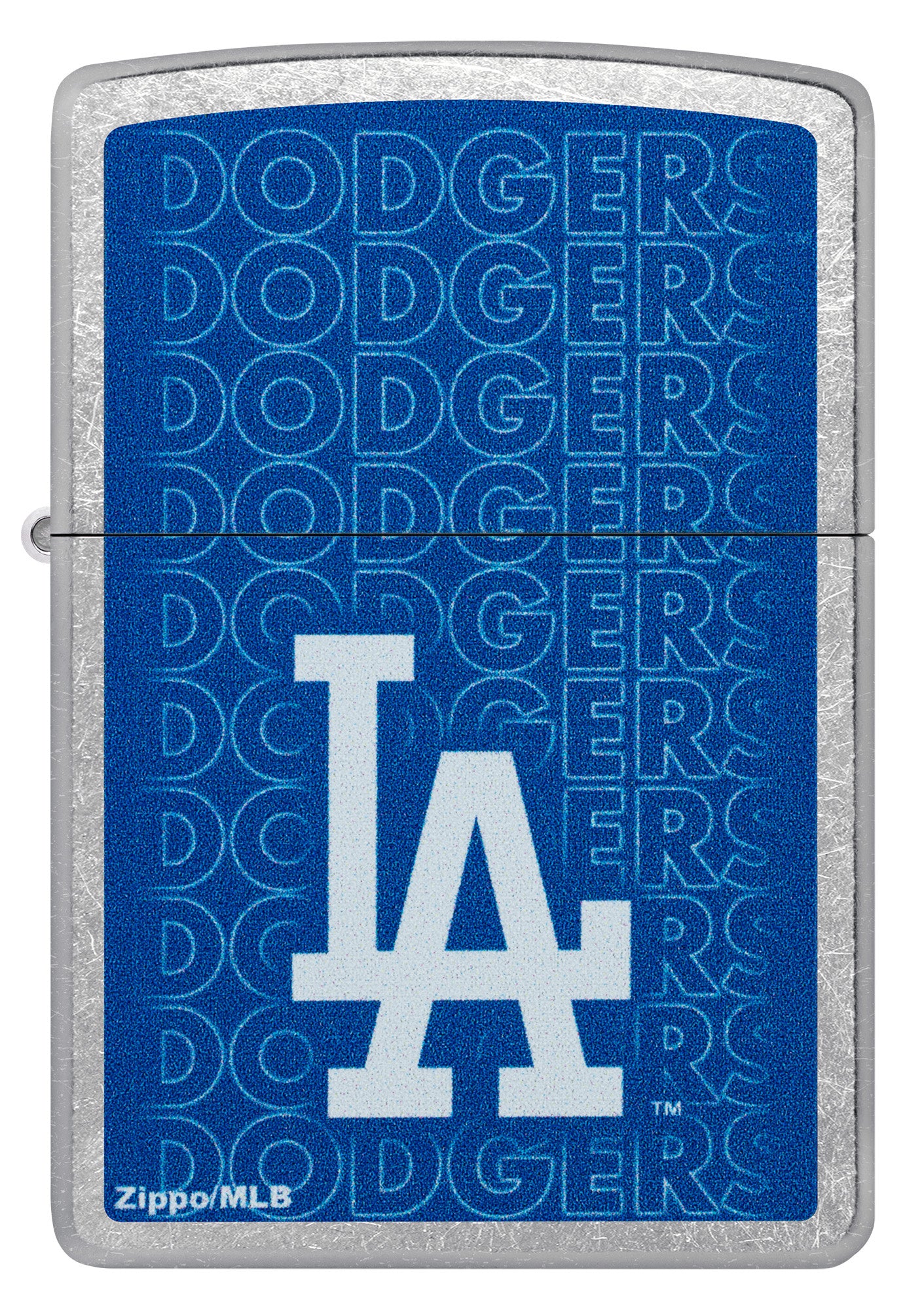 Front view of Zippo MLB® Los Angeles Dodgers Street Chrome Windproof Lighter.