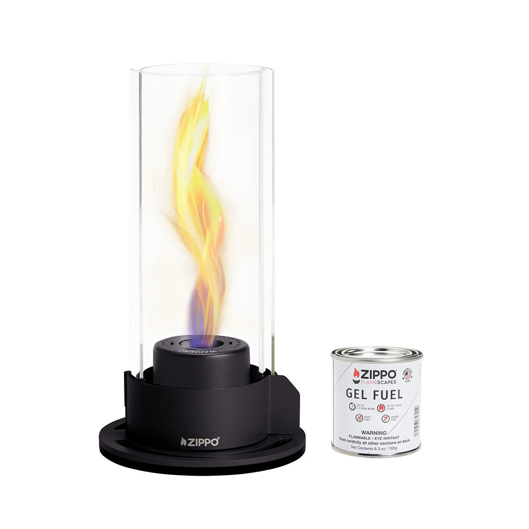 Front view of Zippo FlameScapes® Spiral Fire Feature in black lit with Gel Fuel.