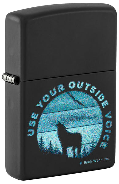Buck Wear™ Outside Voice Design Black Matte Windproof Lighter