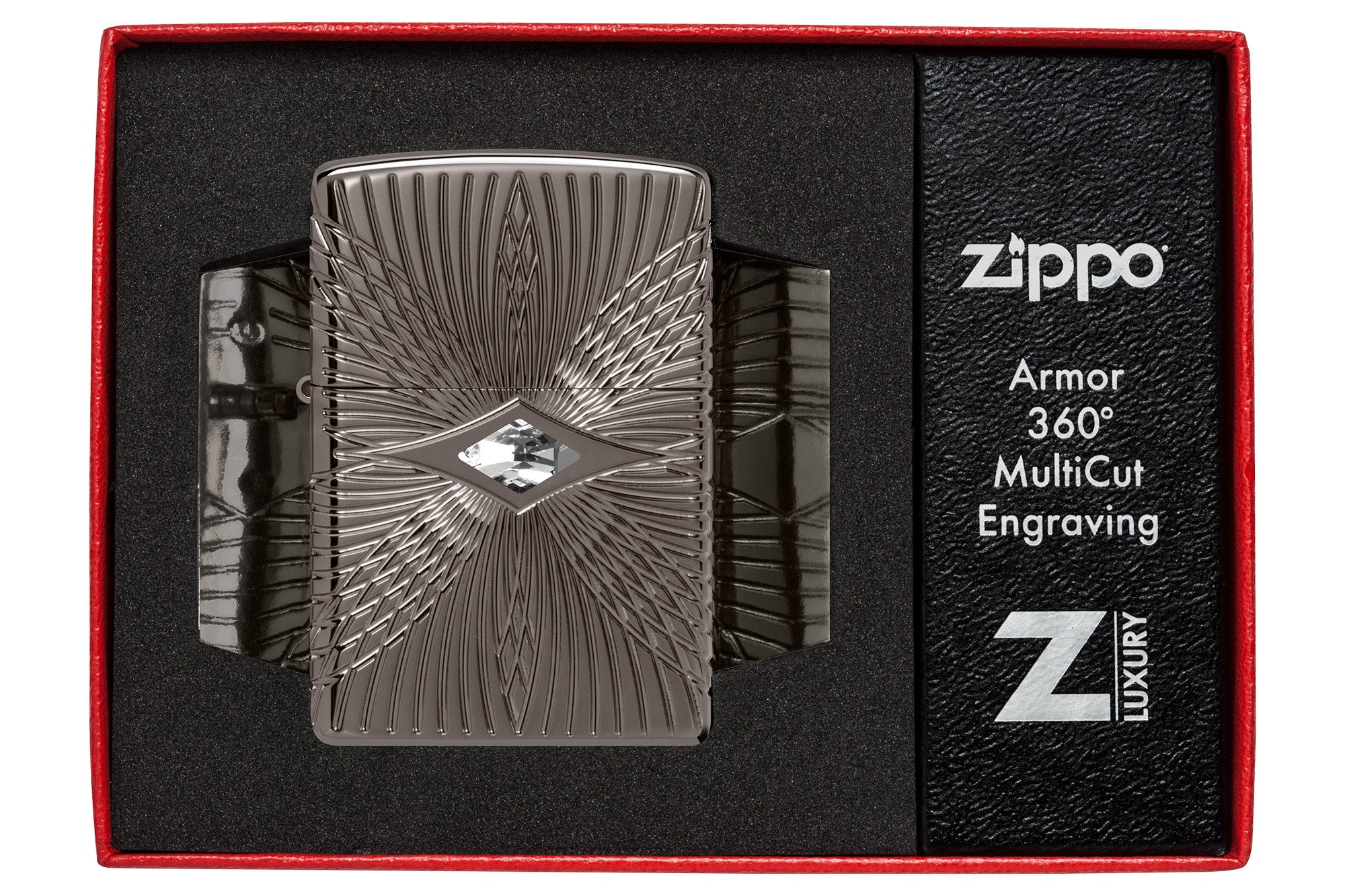 Zippo Custom Design Lighter - Triple Stone Carved Heavy Walled buy w/ Swarovski Crystals Black Ice - 853676