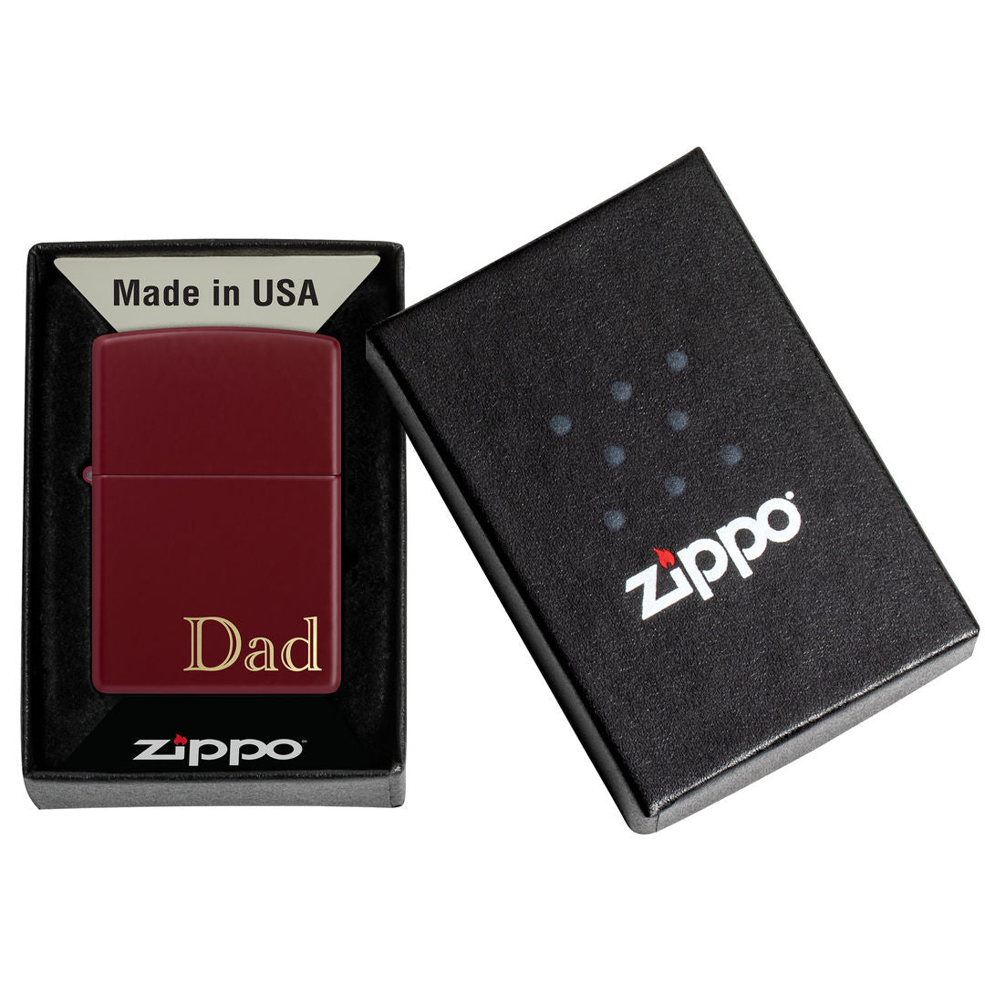 Zippo Dad Design SMS Windproof Pocket Lighter in its packaging.