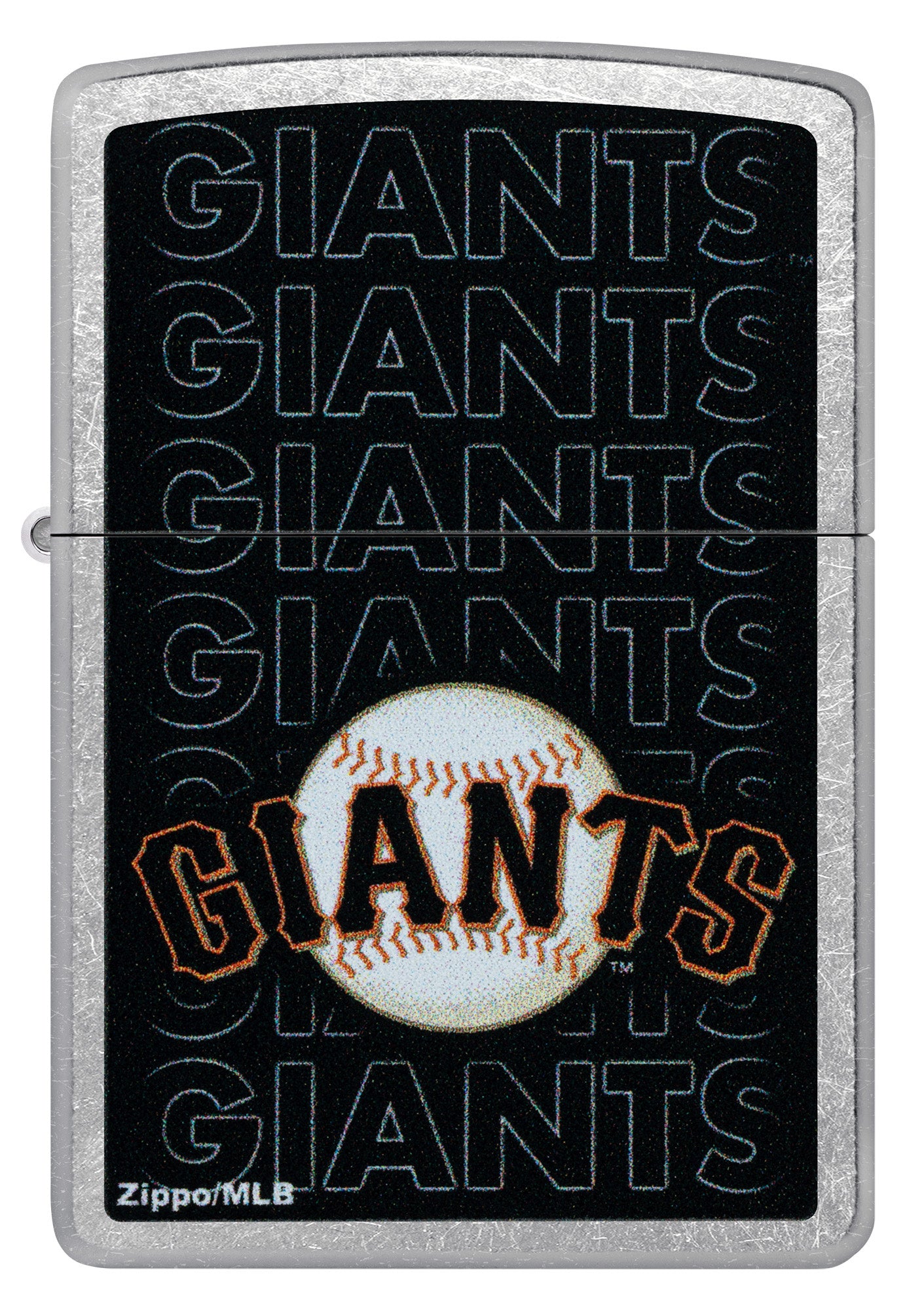 Front view of Zippo MLB® San Francisco Giants Street Chrome Windproof Lighter.