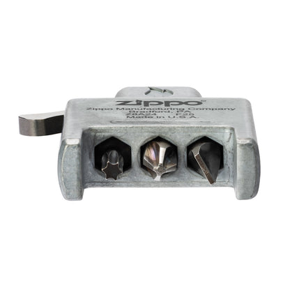 Bottom shot of Zippo Bit Safe USA 4-in-1 Screwdriver Lighter Insert showing the inserts in their placeholders