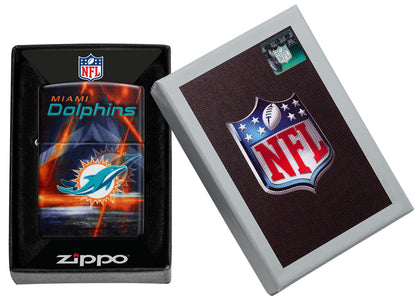 Zippo NFL Miami Dolphins 540 Matte Windproof Lighter in its packaging.