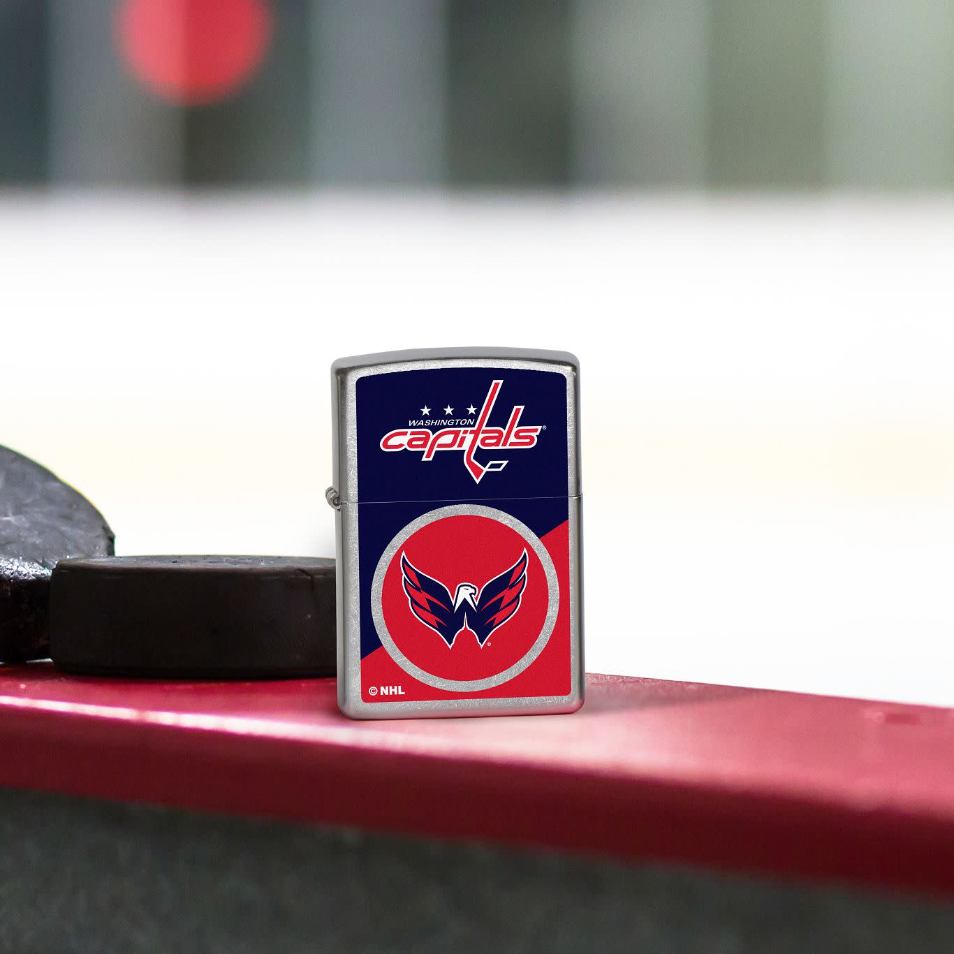 Front view of Zippo NHL® Washington Capitals® 2024 Street Chrome™ Windproof Lighter.