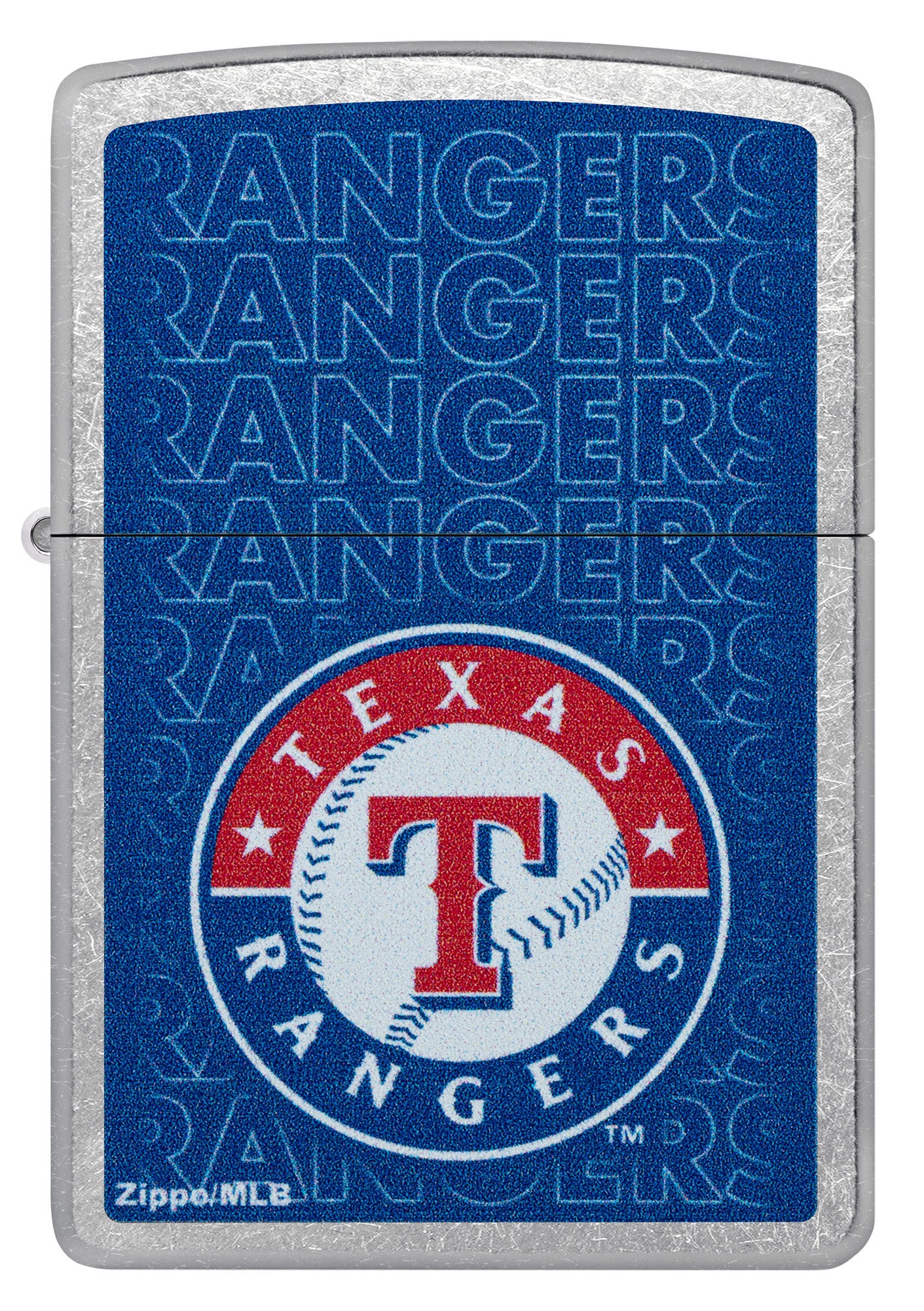 Front view of Zippo MLB® Texas Rangers Street Chrome Windproof Lighter.