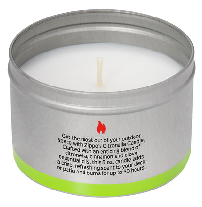 Back view of Zippo Citronella Candle - Cinnamon and Clove unlit without the lid.
