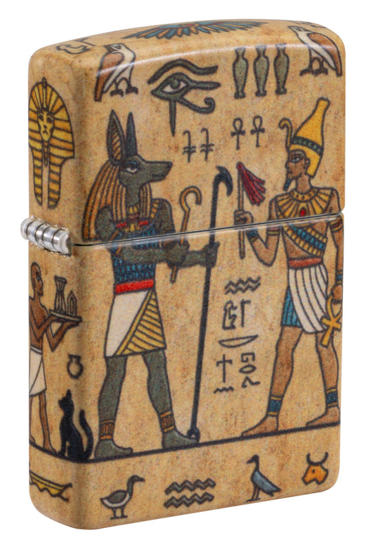 Front shot of Zippo Ancient Glyphs Design White 540 Matte Windproof Lighter standing at a 3/4 angle.



