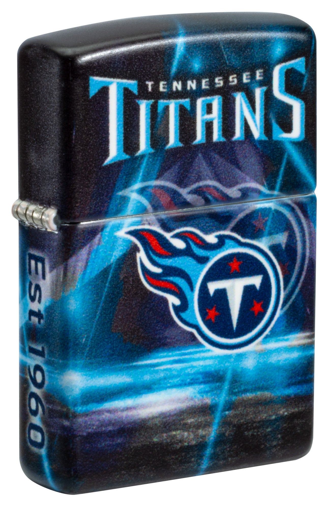 Front shot of Zippo NFL Tennessee Titans 540 Matte Windproof Lighter standing at a 3/4 angle.