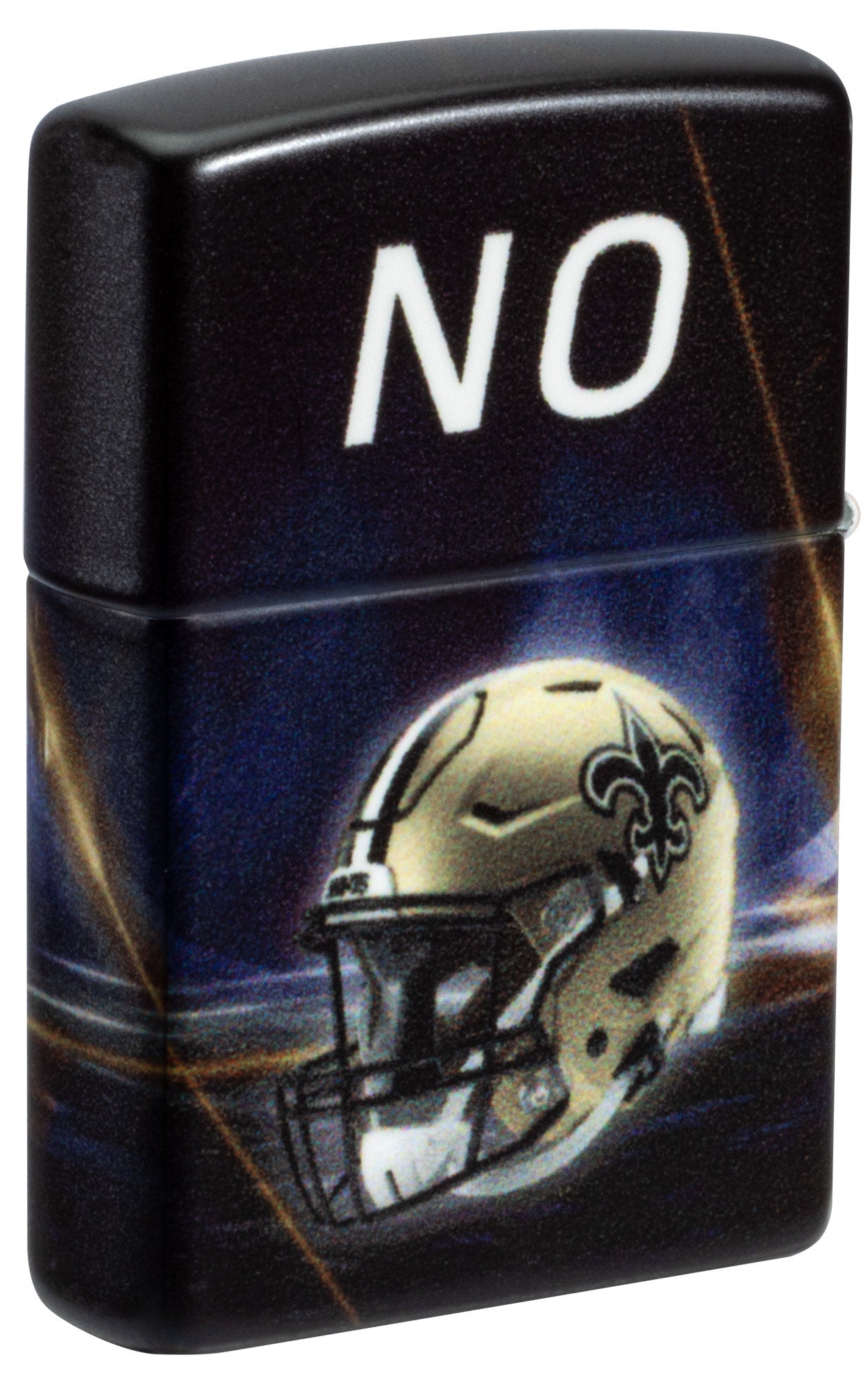 Back shot of Zippo NFL New Orleans Saints 540 Matte Windproof Lighter standing at a 3/4 angle.