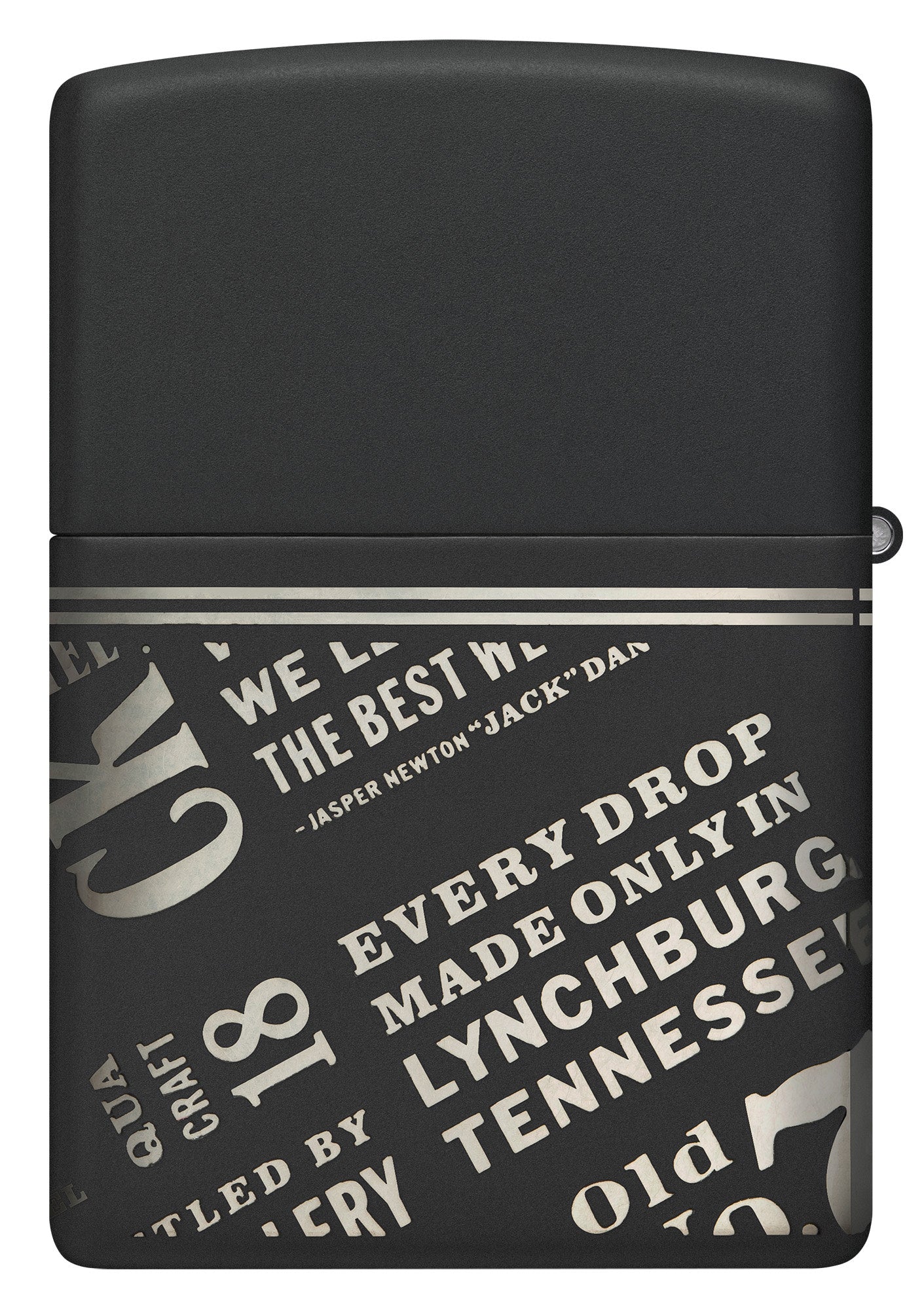 Back view of Zippo Jack Daniel's® Every Drop Design Regular Media Chrome Black Matte Windproof Lighter.