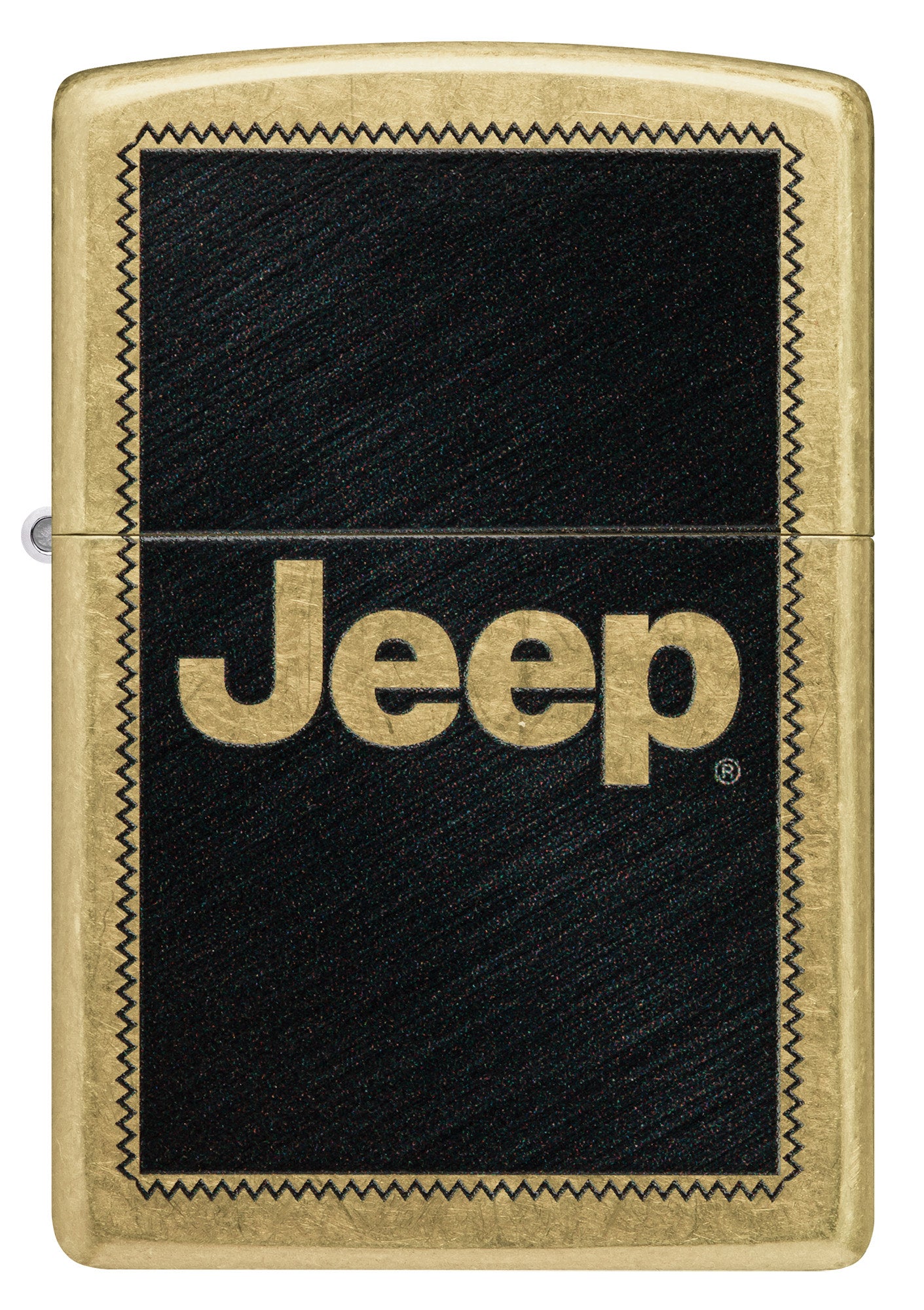 Front view of Zippo Jeep Stamp Design Regular Street Brass Windproof Lighter.