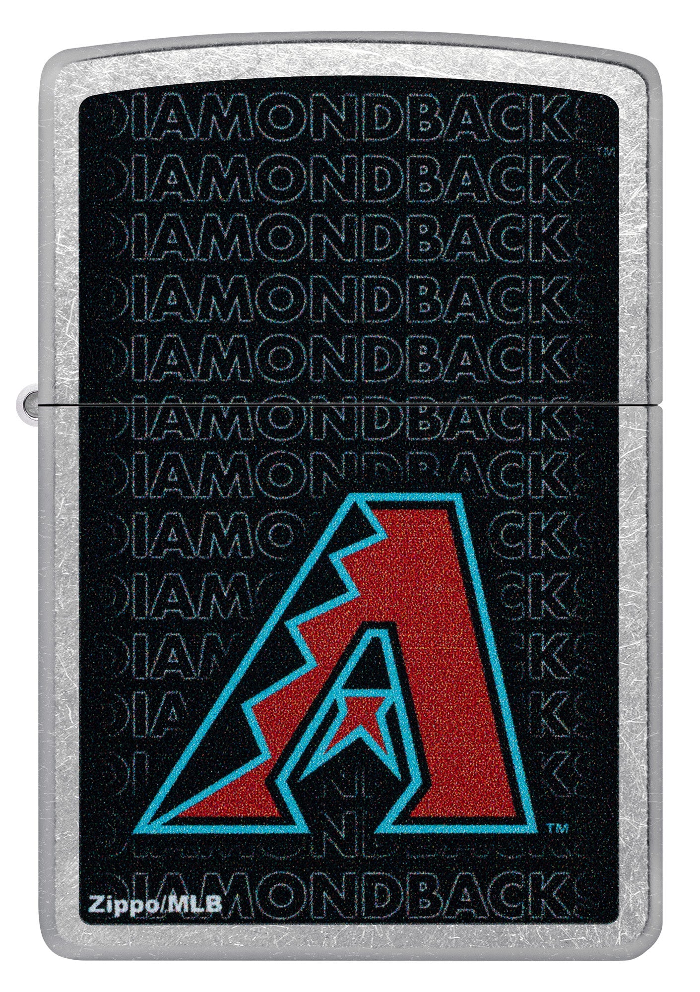 Front view of Zippo MLB® Arizona Diamondbacks Street Chrome Windproof Lighter.