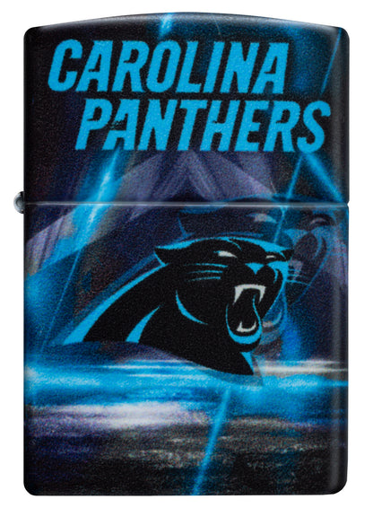 Front view of Zippo NFL Carolina Panthers 540 Matte Windproof Lighter.