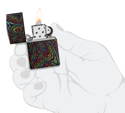 Zippo Glowing Illusion Design Glow in the Dark Windproof Lighter lit in hand.