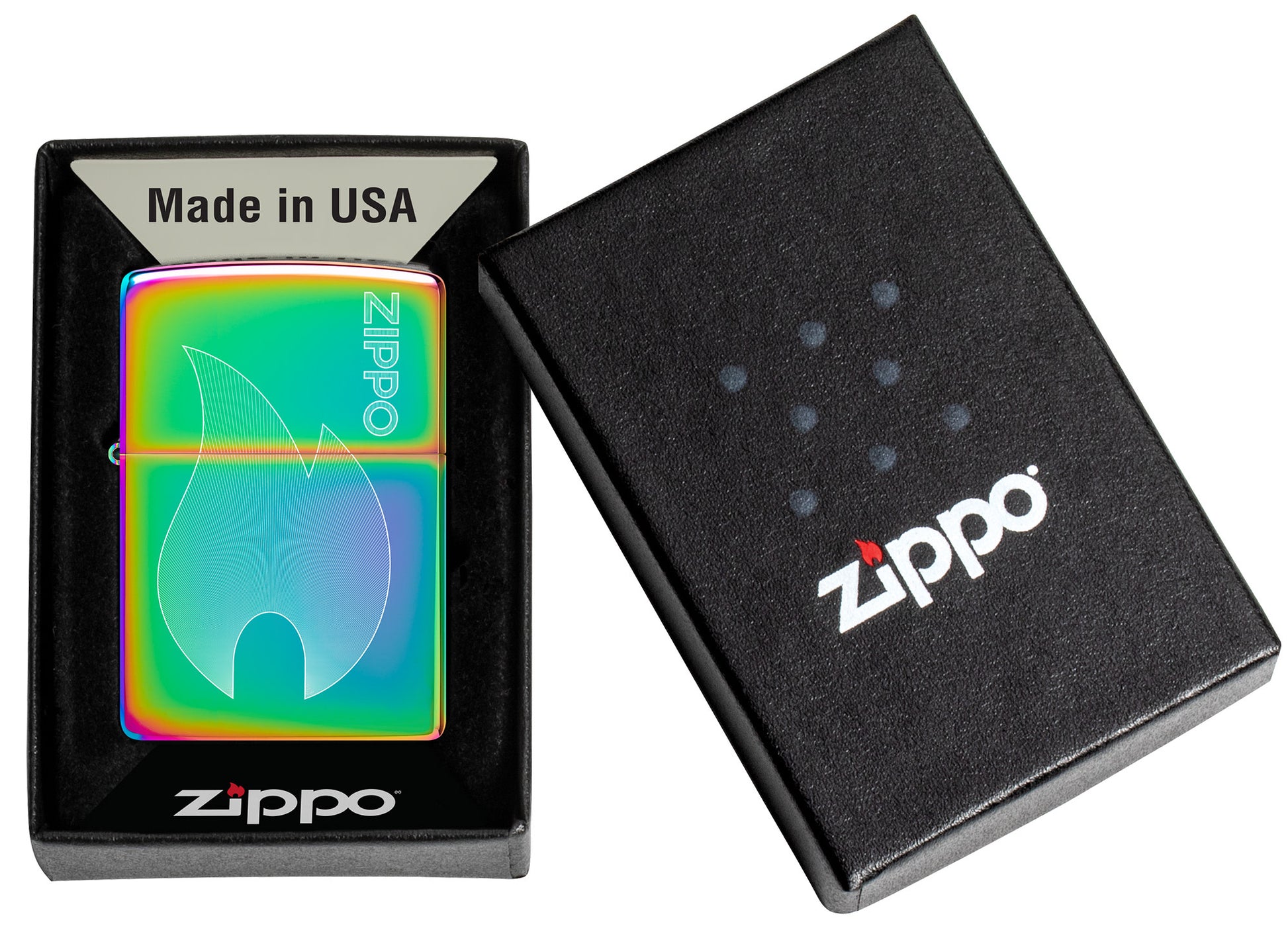 Zippo Flame Multi-Color Windproof Lighter in its packaging.