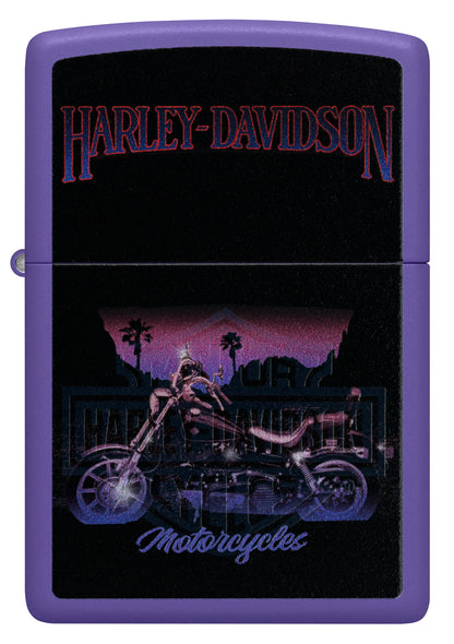 Front view of Zippo Harley Davidson® Black Light Purple Matte Windproof Lighter.