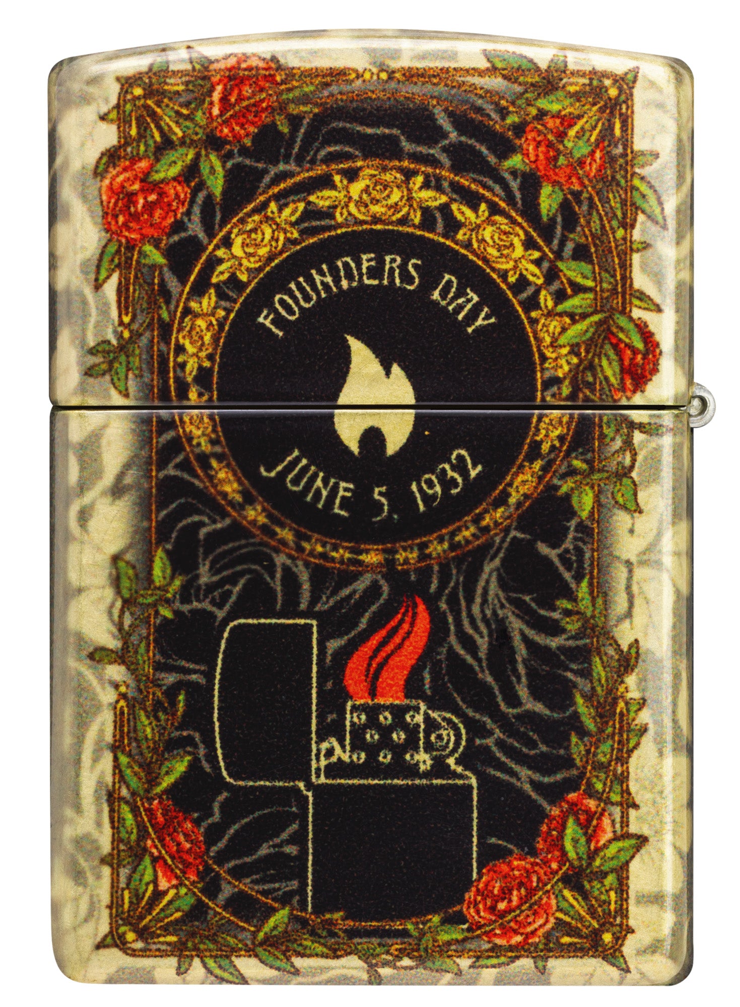 Back view of Zippo 2025 Founder's Day Collectible 540 Tumbled Brass Windproof Lighter.