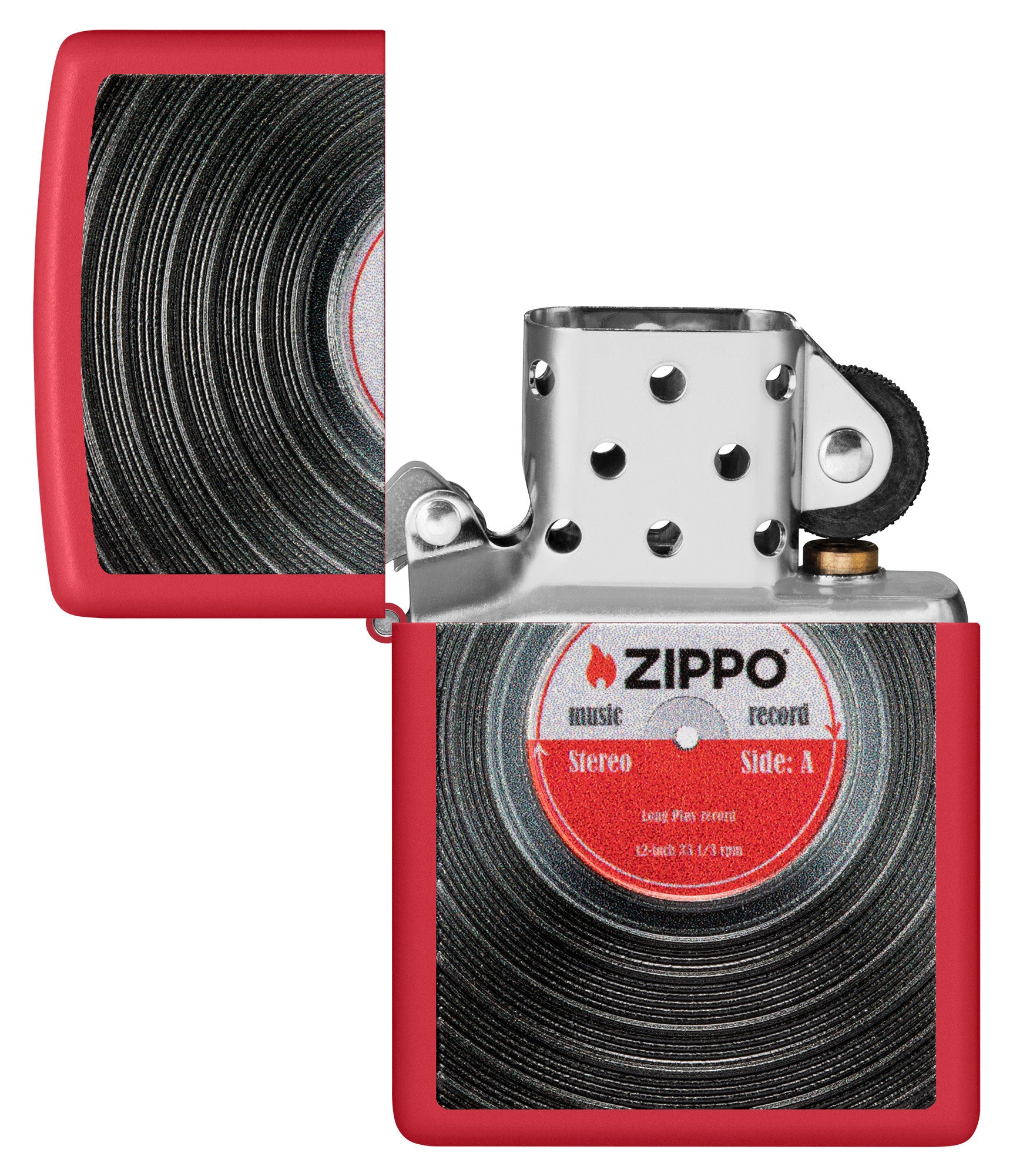 Zippo Vinyl Record Design Texture Print Red Matte Windproof