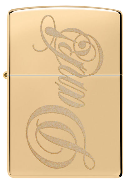 Front view of Zippo Dank Design High Polish Brass Windproof Lighter.