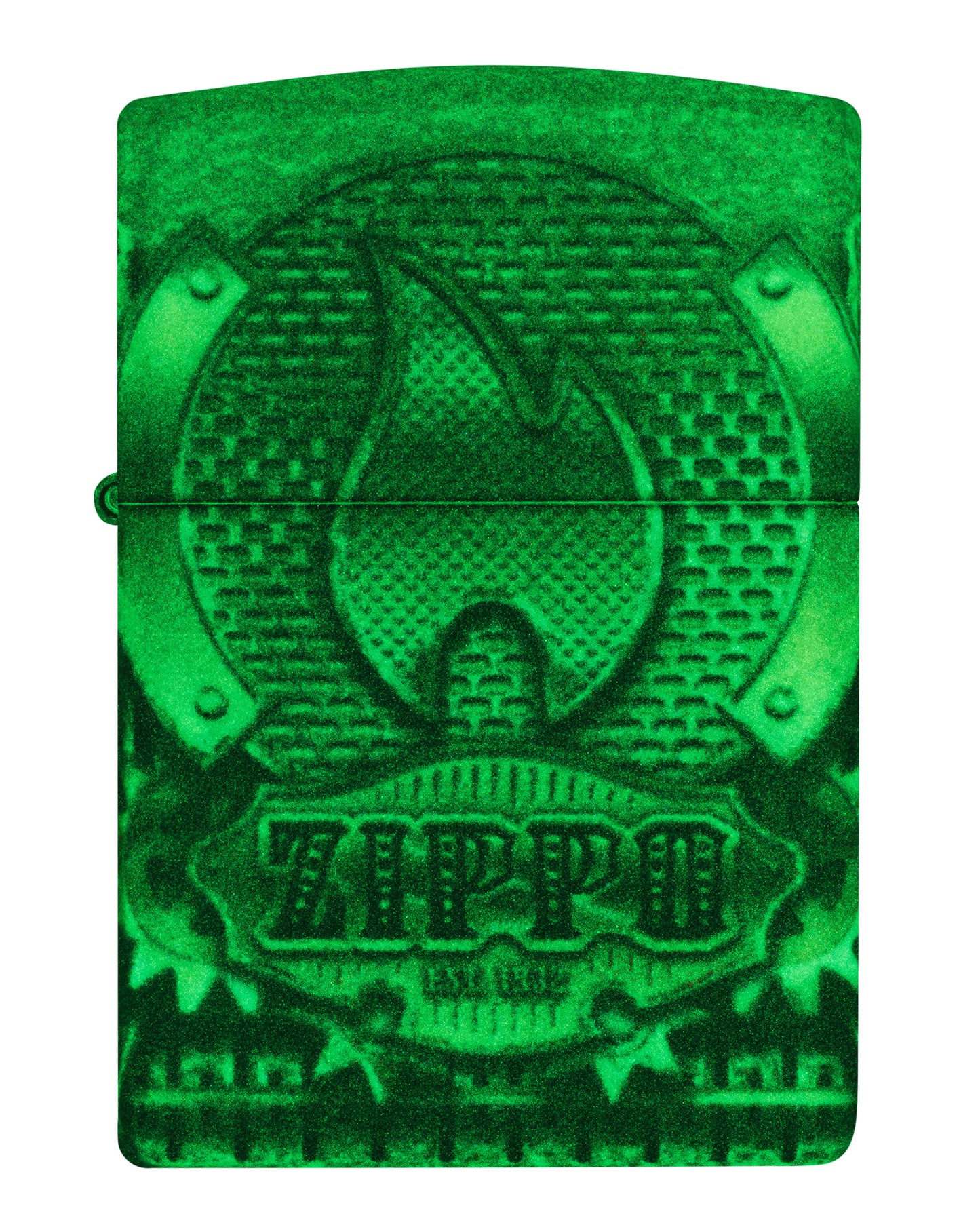 Front View of Zippo Glowing Gears Design Glow in the Dark Windproof Lighter glowing