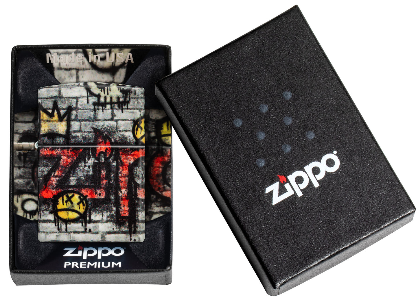 Zippo Graffiti King Design 540 Matte Windproof Lighter in its packaging.