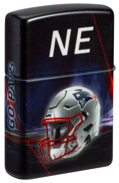 Back shot of Zippo NFL New England Patriots 540 Matte Windproof Lighter standing at a 3/4 angle.