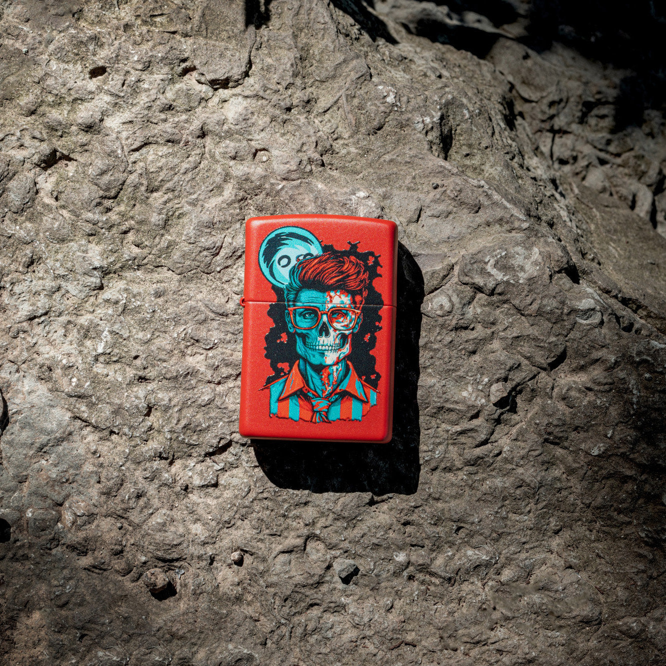 Lifestyle image of Zippo Dapper Skeleton Design Red Matte Windproof Lighter