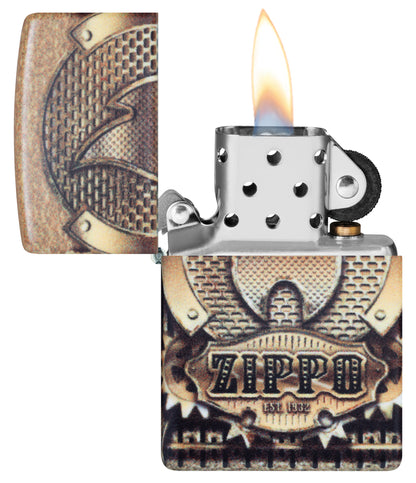 Zippo Glowing Gears Design Glow in the Dark Windproof Lighter open with classic insert lit