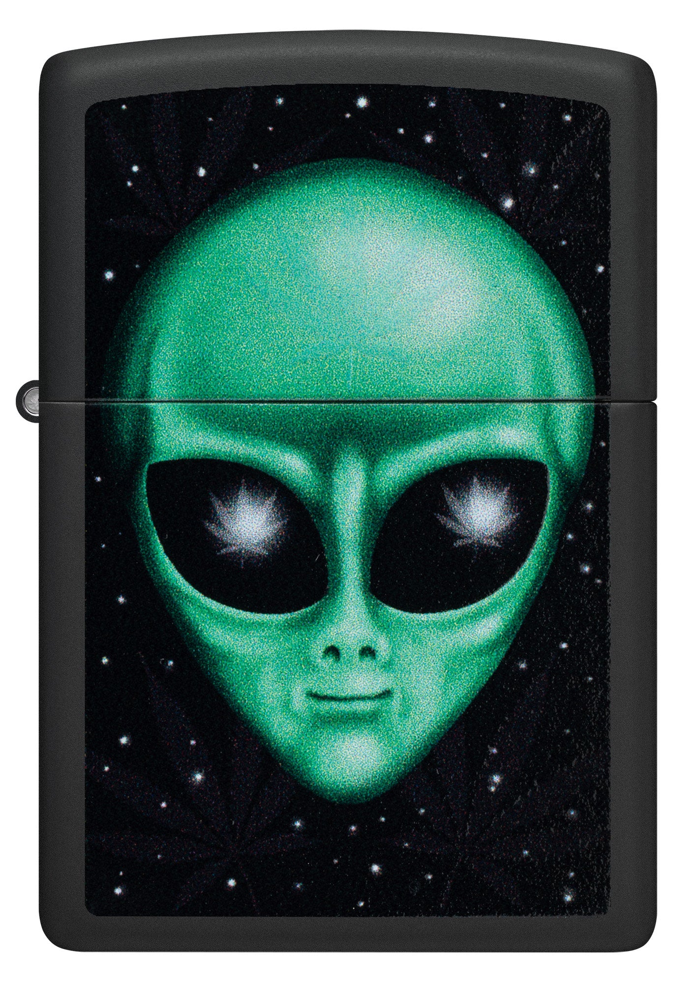 Front view of Zippo Alien Leaf Design Black Matte Windproof Lighter.