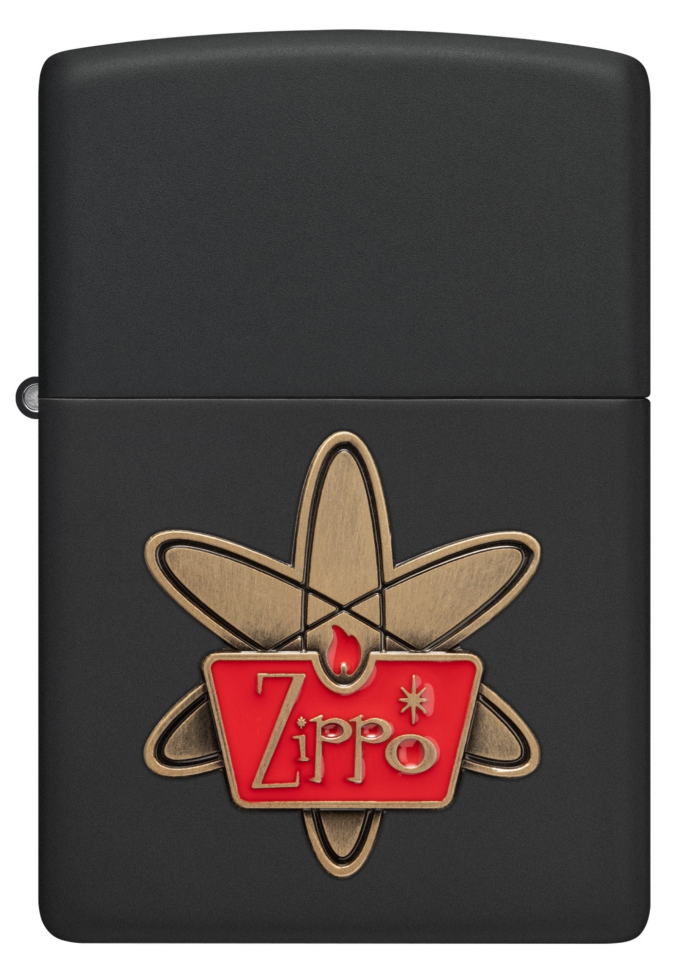 Front view of Zippo Atomic Zippo Design Black Matte Windproof Lighter.