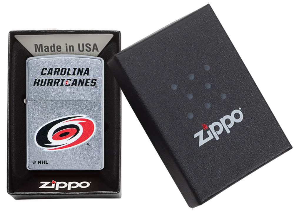 NHL Carolina Hurricanes Street Chrome™ Windproof Lighter in its packaging