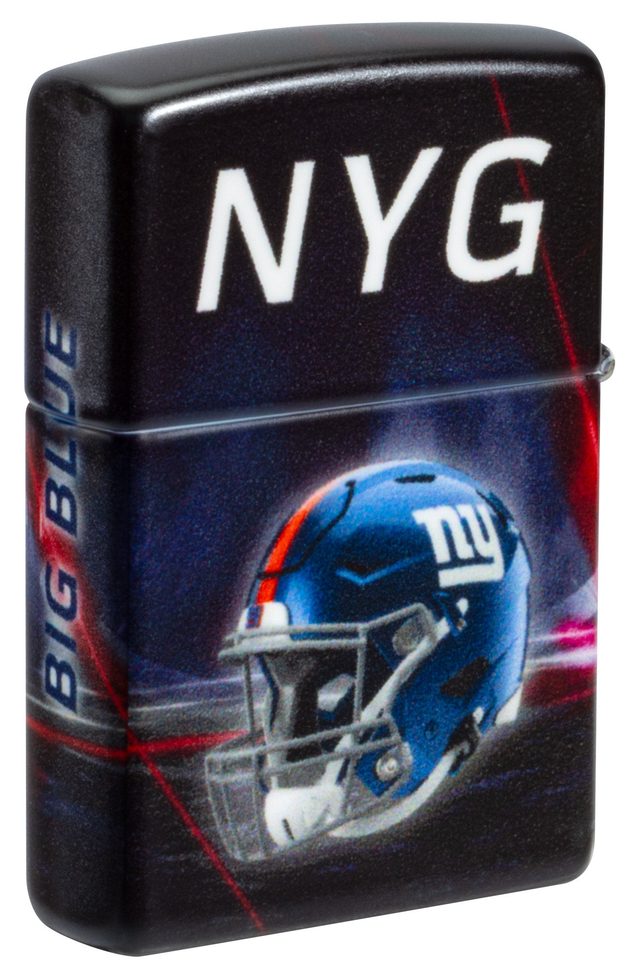 Back shot of Zippo NFL New York Giants 540 Matte Windproof Lighter standing at a 3/4 angle.