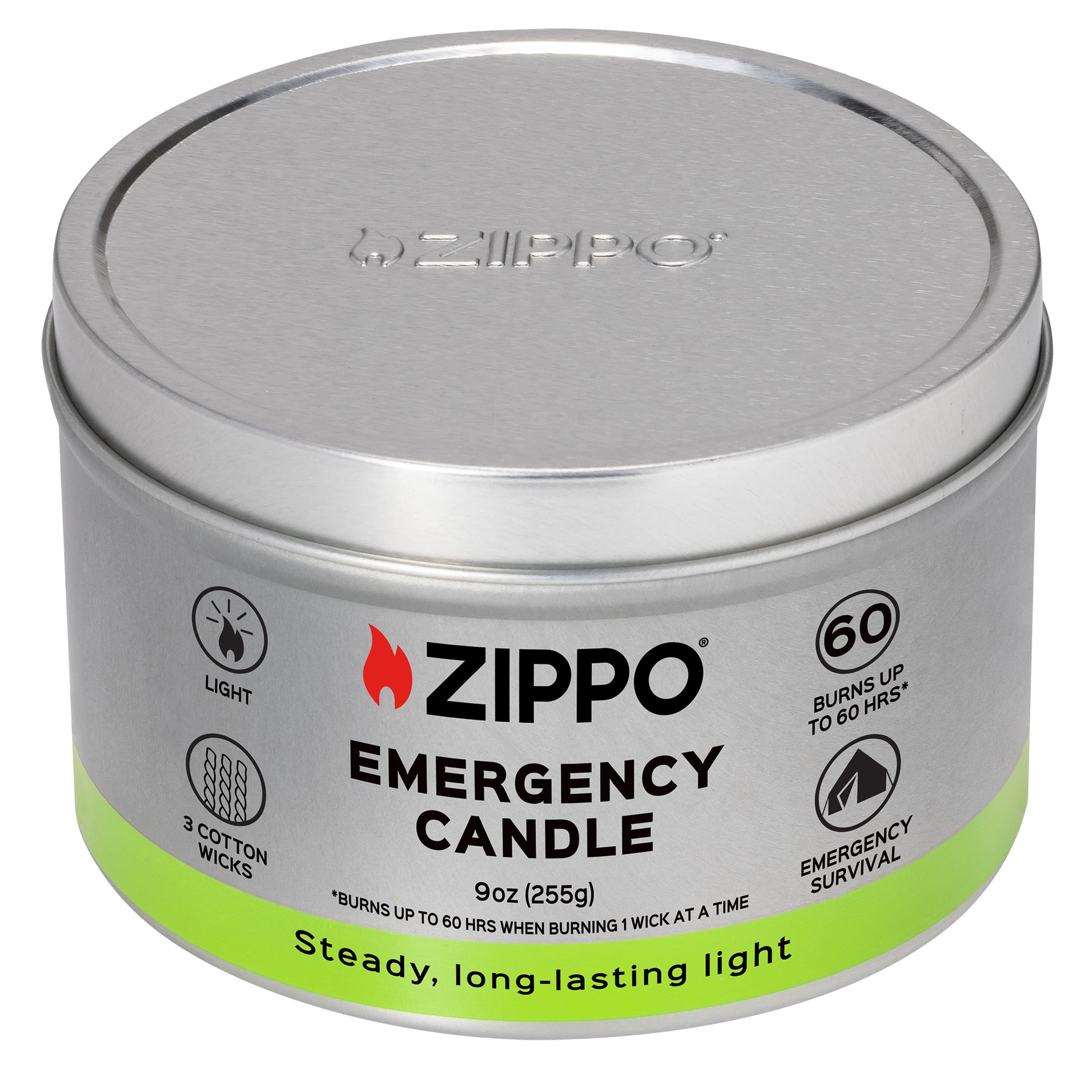 Front view of Zippo Emergency Candle with the lid on. 
