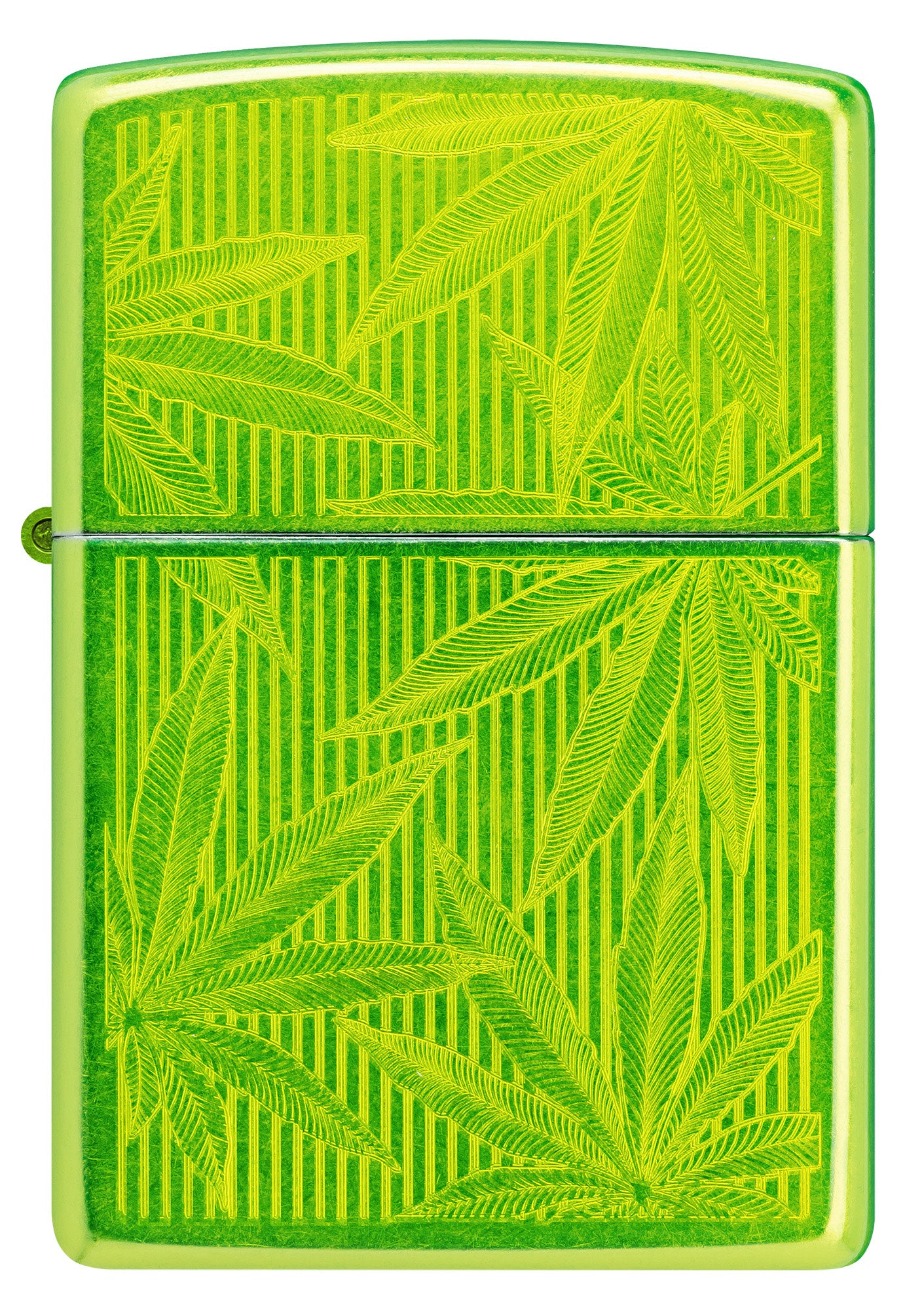 Front view of Zippo Iced Cannabis Design Lurid Windproof Lighter.