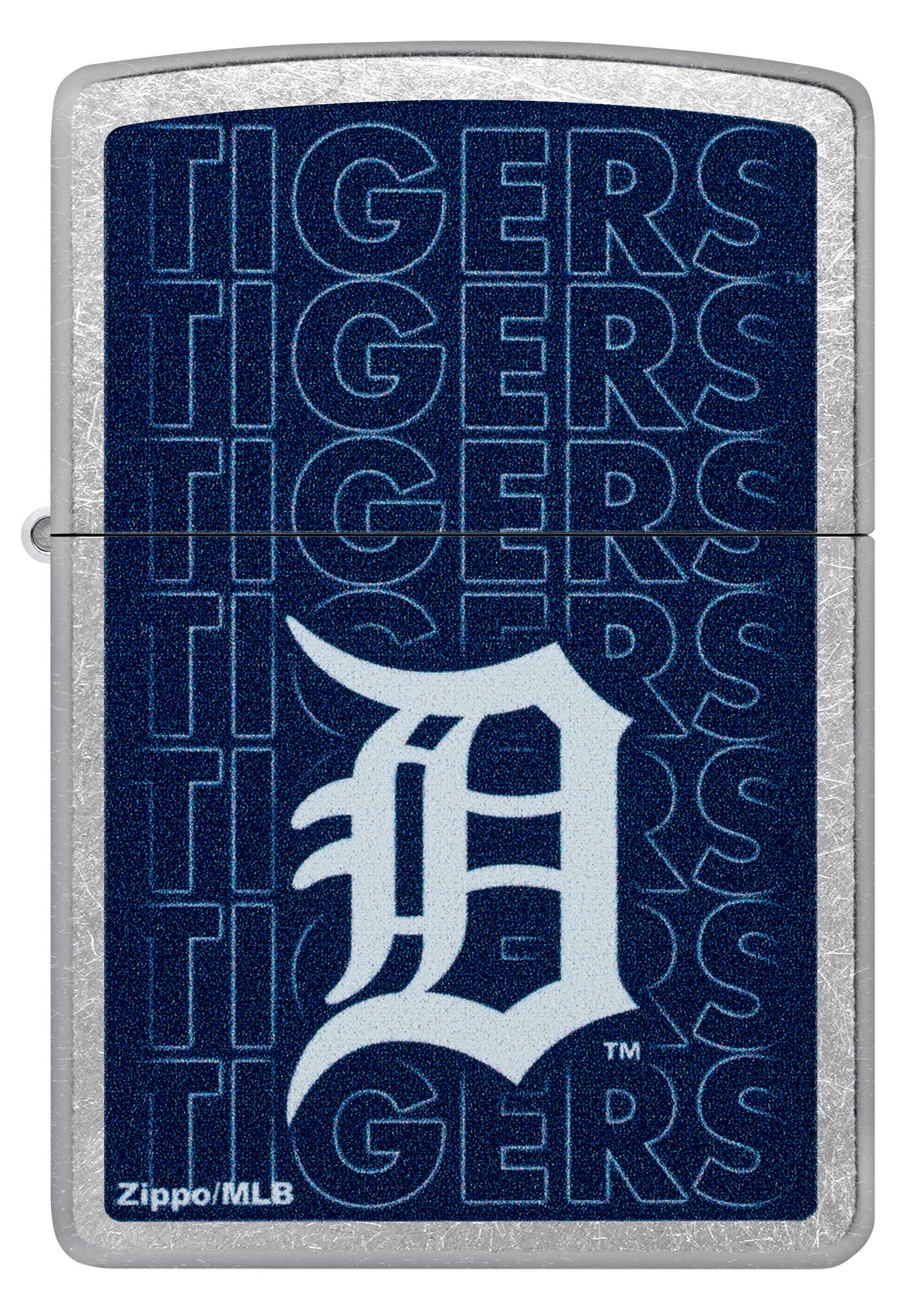 Front view of Zippo MLB® Detroit Tigers Street Chrome Windproof Lighter.