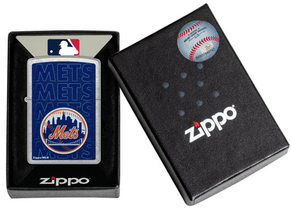 Zippo MLB® New York Mets Street Chrome Windproof Lighter in its packaging.