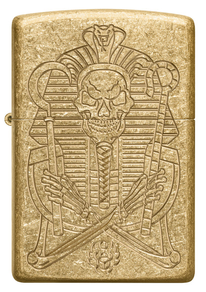 Front shot of Zippo Mummy Design Armor® Tumbled Brass Windproof Lighter.