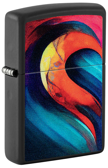 Front shot of Zippo Whole Heart Set Design Black Matte Windproof Lighter standing at a 3/4 angle.