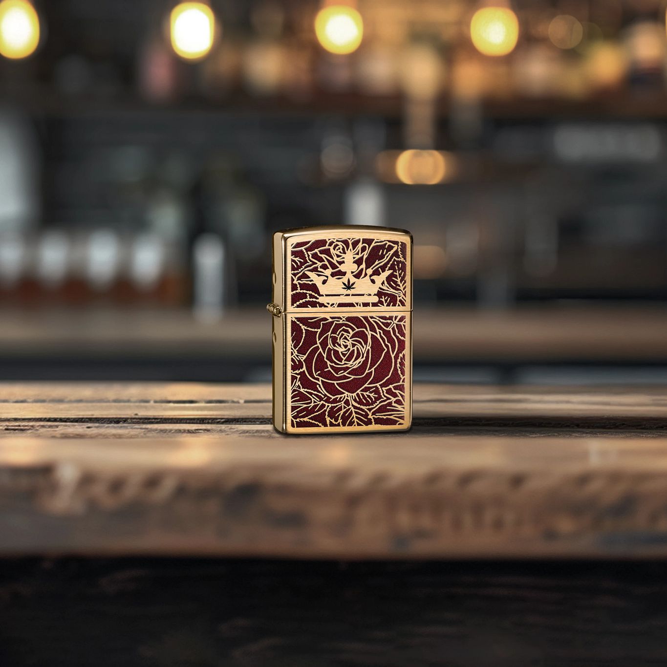 Zippo Queen of Bud Passionate Rose and Crown Design Brushed Brass