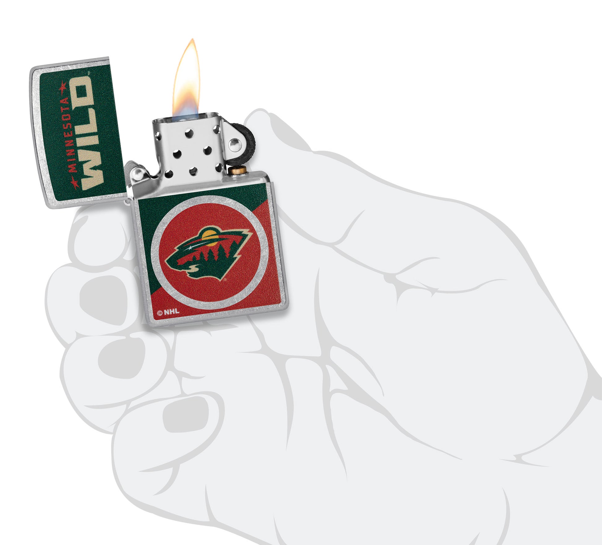 Zippo NHL® Minnesota Wild® 2024 Street Chrome™ Windproof Lighter in its packaging.