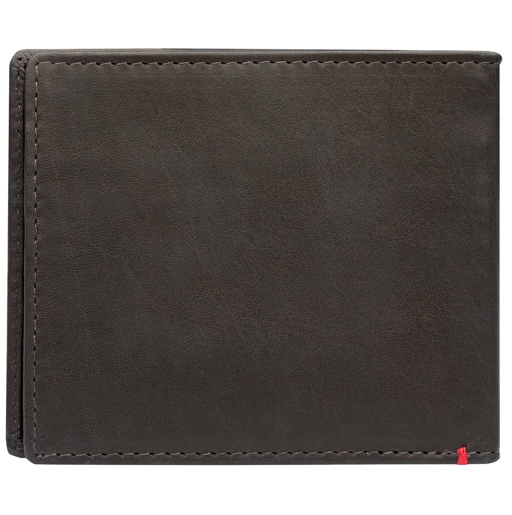 Back of mocha leather Wallet With Bass Metal Plate - ID Window
