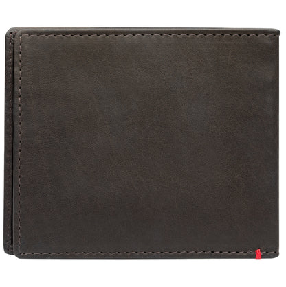 Back of mocha leather Wallet With Cross Wings Metal Plate - ID Window